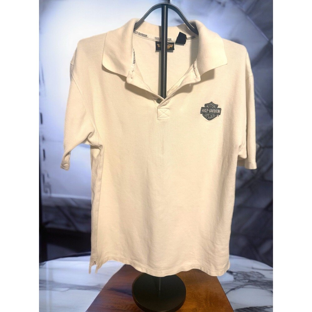 Vintage 1990 Harley Davidson Polo Shirt Mens XL White An American legend